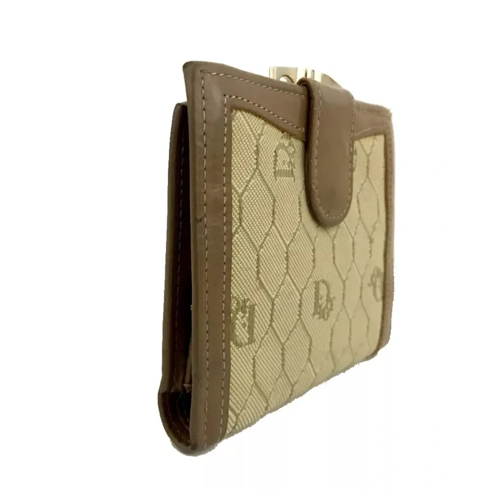 Christian Dior Honeycomb Canvas Leather Bifold Wallet Beige/7BB1284